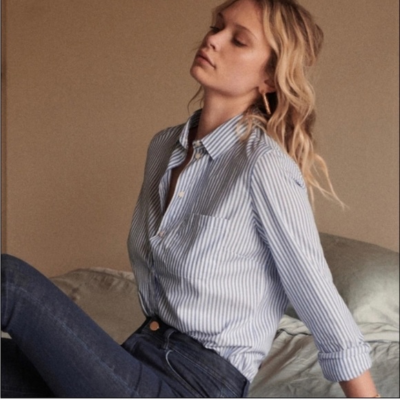 Sezane Tops - Sezane blue and white striped button down blouse